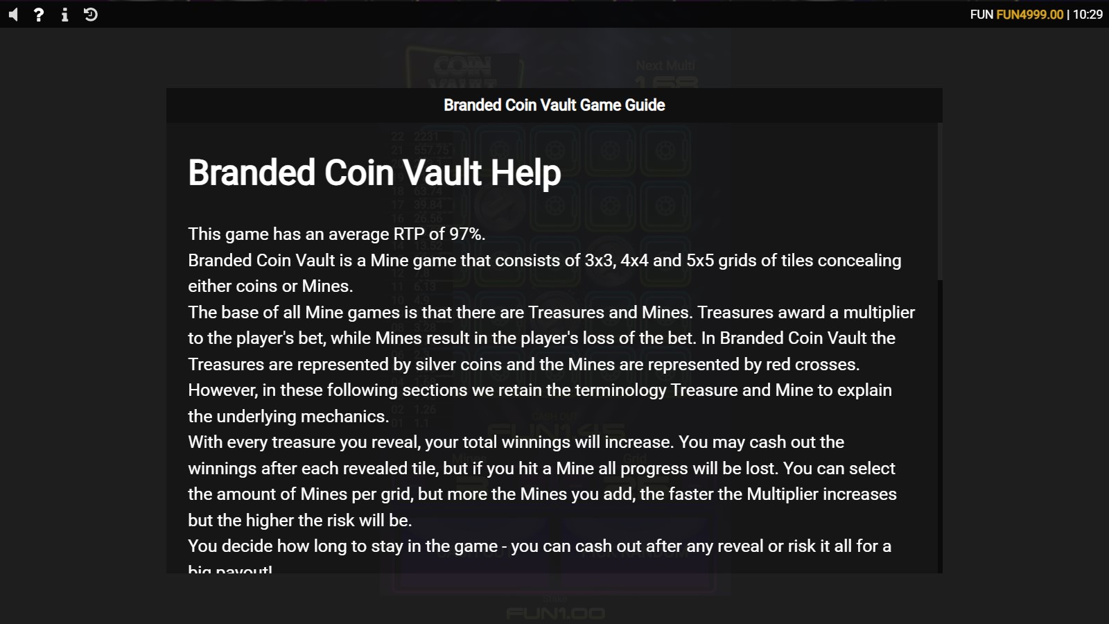 Coin Vault žaidimo vadovas